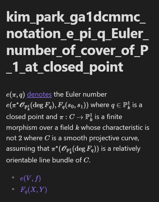 Reading view for a notation note with links to other notation notes