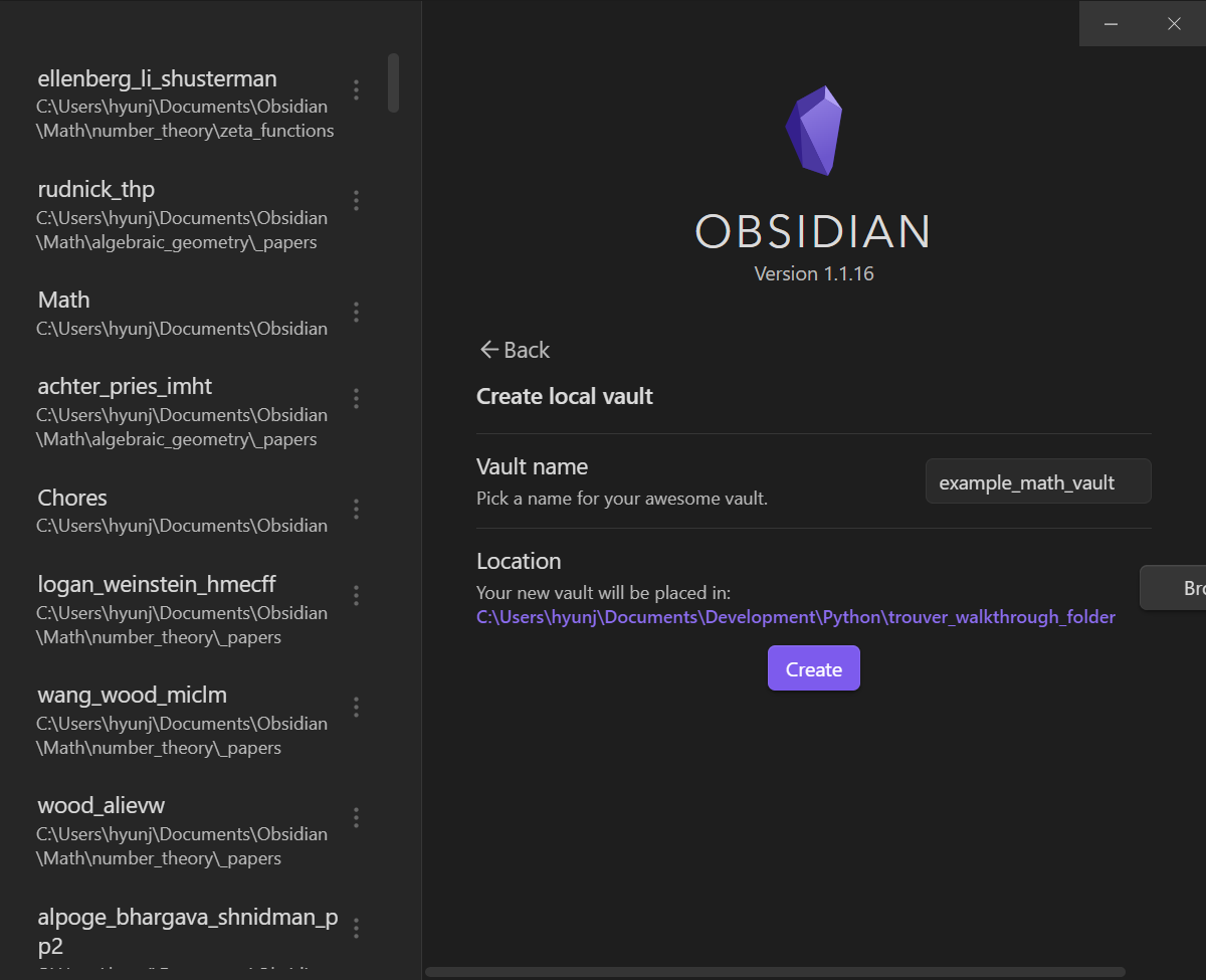 This is an image of creating a new `Obsidian.md` vault